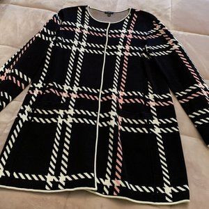 Black/Pink/White Design Open Front Cardigan by Talbots